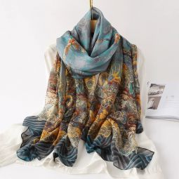 Digital Printing Chinoiserie Oil Painting Style Large Size Twill Chiffon Scarves Wholesale And Custom Make Cover Image