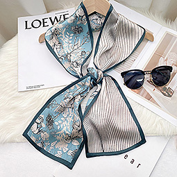 Fashion Lady Narrow Long Scarf Double Sided Printing Neckerchief 100% Mulberry Silk Long Scarves For Women Cover Image