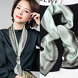 Fashion Double Printing Long Scarf Spring And Autumn Small Long Neckerchief 100% Mulberry Silk Small Long Scarves Cover Image